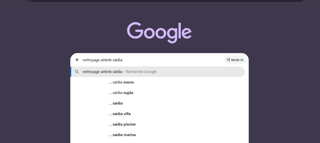 Capture de Google Suggestion sur "nettoyage Airbnb Saïdia"
