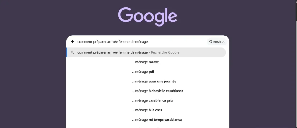 Google Suggest : comment préparer l'arrivée de la femme de ménage ?  